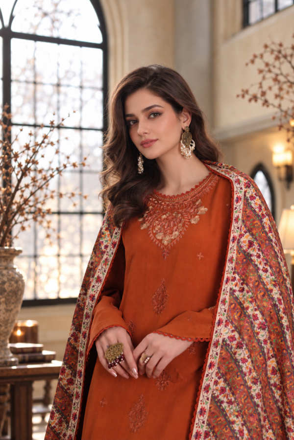 Noor by saadia asad winter embroidered printskhas 26 d10 b - burnt terracotta– detail view 7 Noor by Saadia Asad Winter Embroidered Printskhas 26 D10 B - Burnt Terracotta– detail view 7