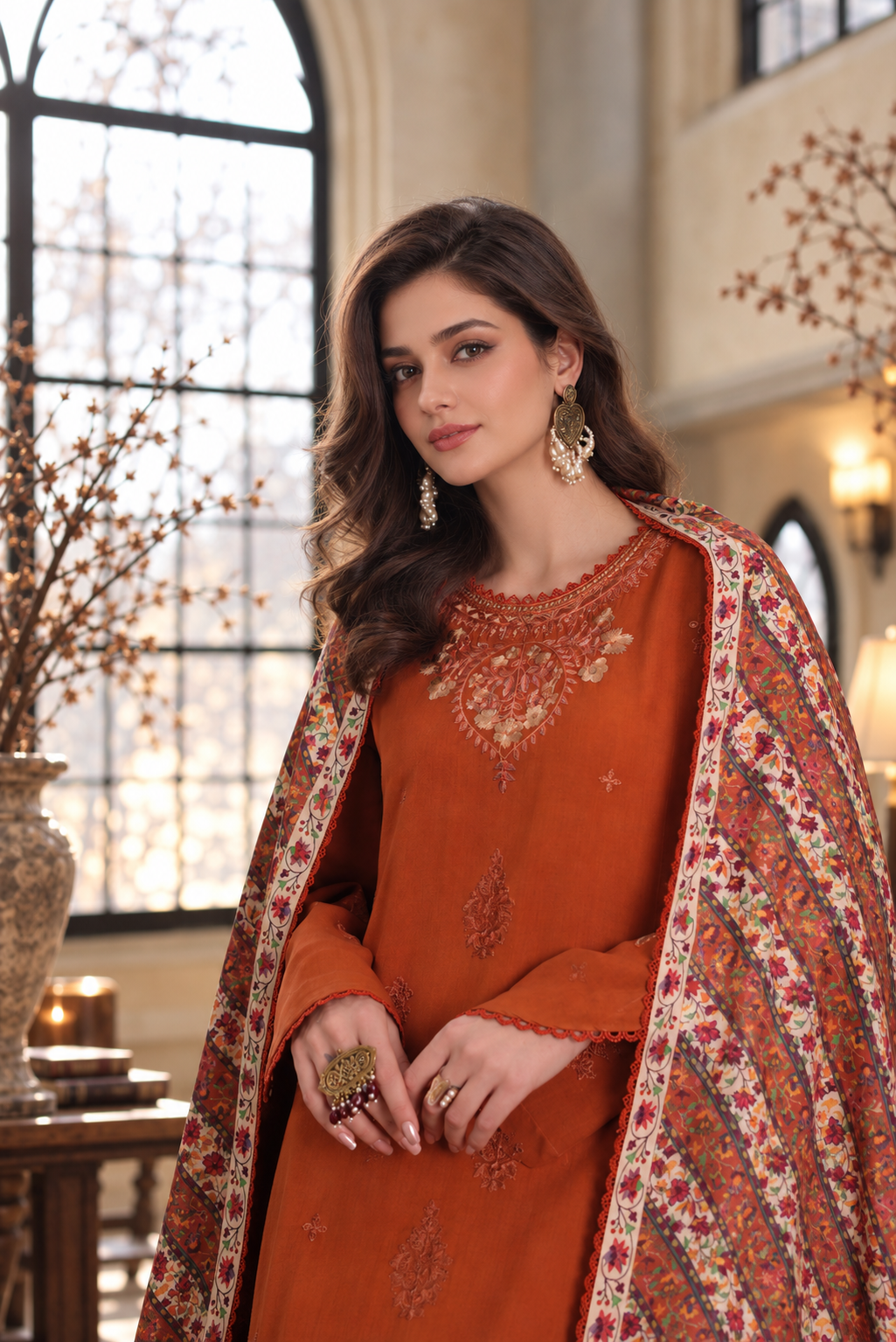 Noor by saadia asad winter embroidered printskhas 26 d10 b - burnt terracotta– detail view 7 Noor by Saadia Asad Winter Embroidered Printskhas 26 D10 B - Burnt Terracotta– detail view 7