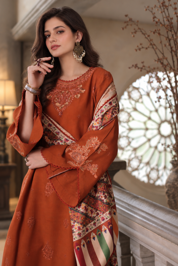 Noor by Saadia Asad Winter Embroidered Printskhas 26 D10 B - Burnt Terracotta– alternate view Noor by Saadia Asad Winter Embroidered Printskhas 26 D10 B - Burnt Terracotta– alternate view