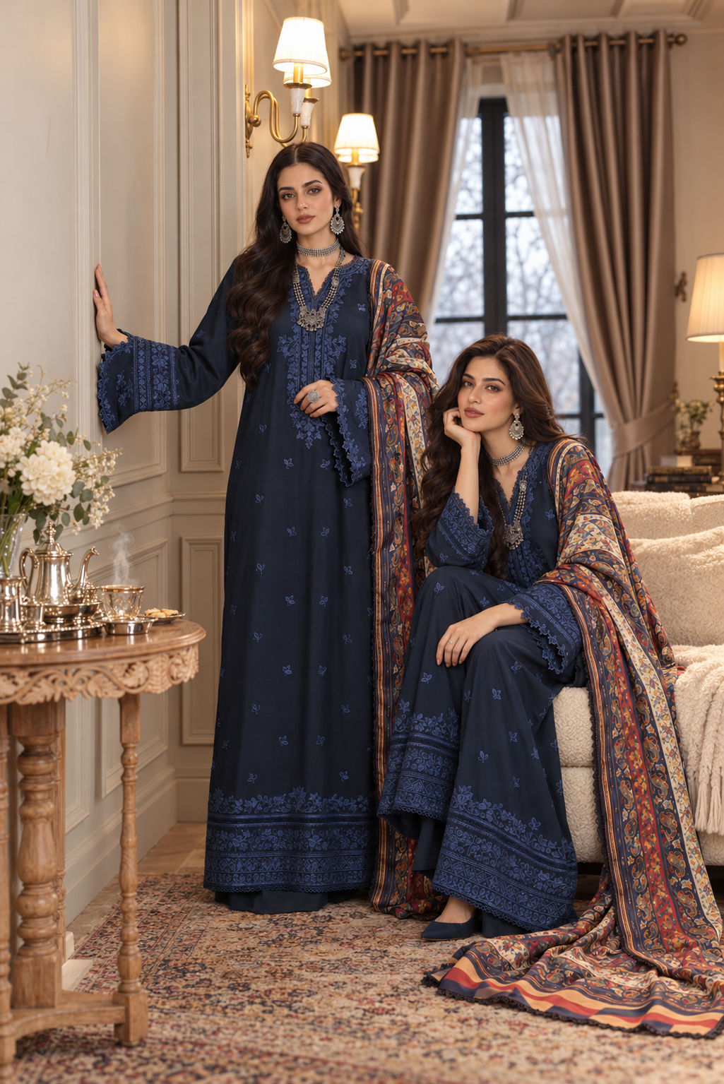 Noor by saadia asad winter embroidered printskhas 26 d7 a - kaani blue dusk– detail view 5 Noor by Saadia Asad Winter Embroidered Printskhas 26 D7 A - Kaani Blue Dusk– detail view 5
