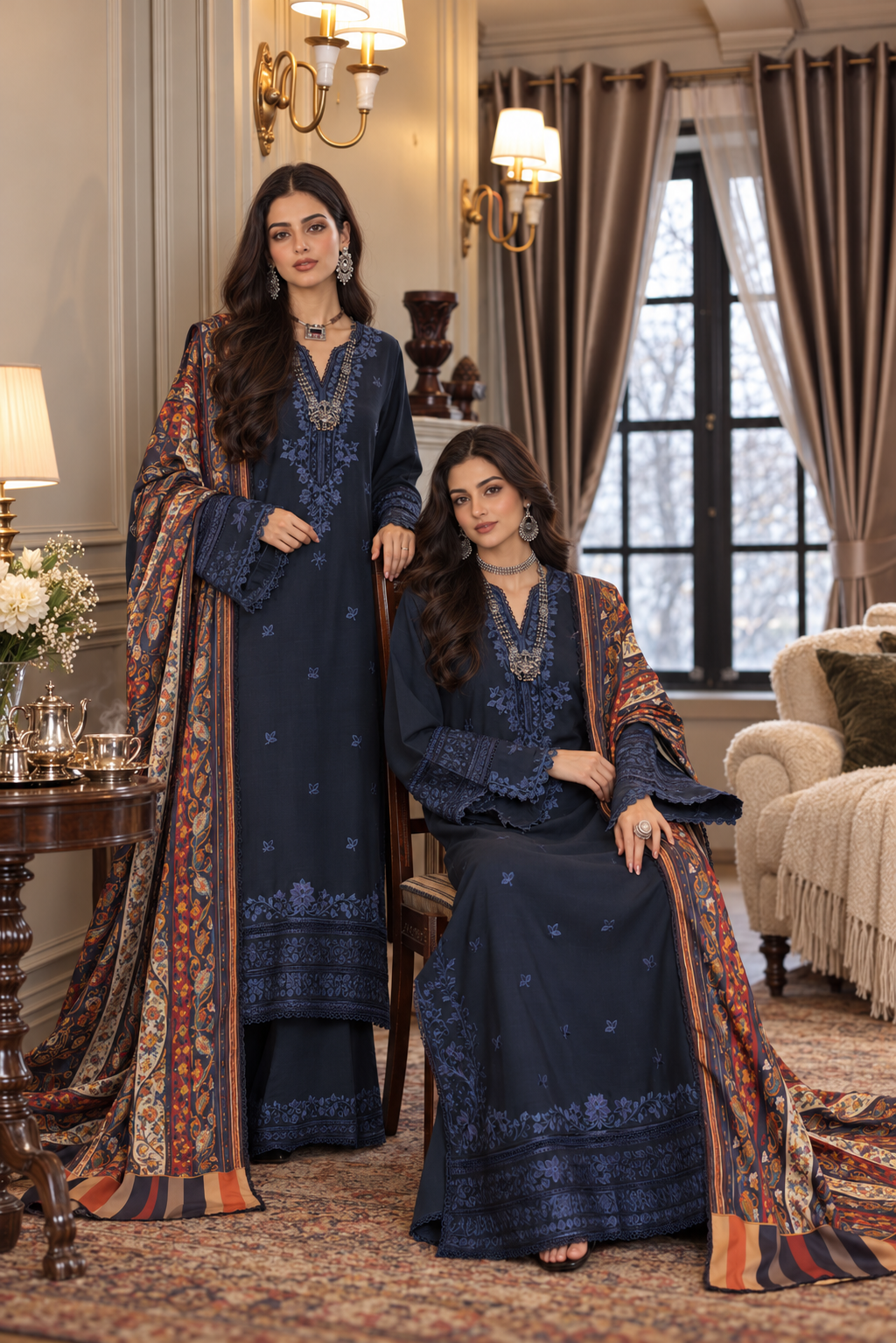 Noor by saadia asad winter embroidered printskhas 26 d7 a - kaani blue dusk– detail view 6 Noor by Saadia Asad Winter Embroidered Printskhas 26 D7 A - Kaani Blue Dusk– detail view 6