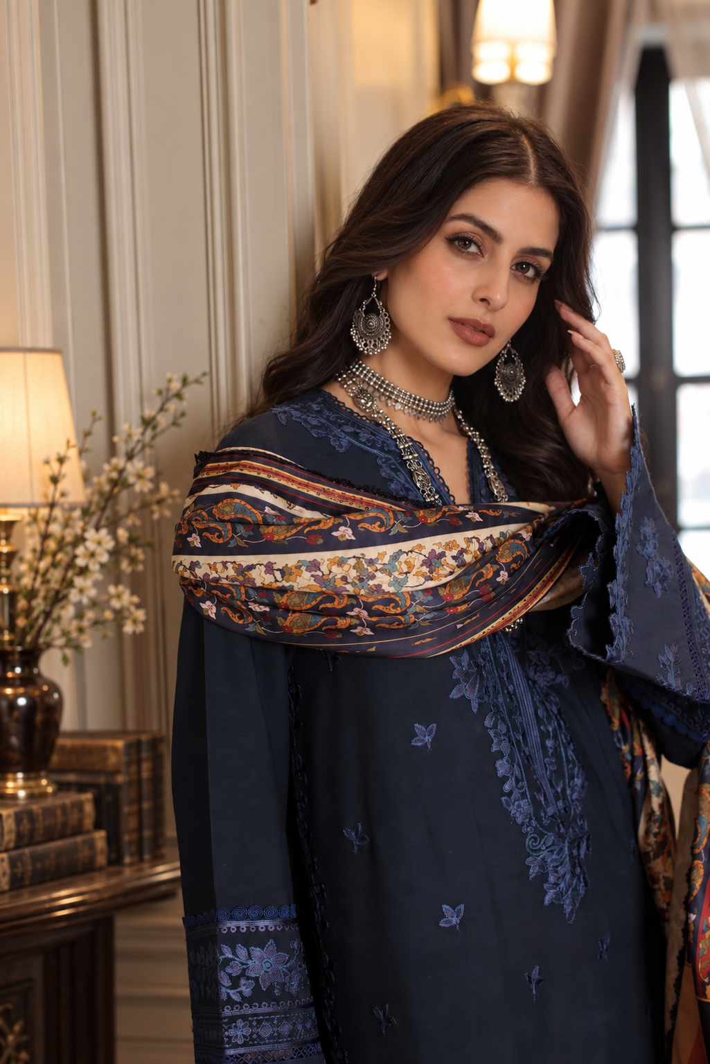 Noor by saadia asad winter embroidered printskhas 26 d7 a - kaani blue dusk– detail view 2 Noor by Saadia Asad Winter Embroidered Printskhas 26 D7 A - Kaani Blue Dusk– detail view 2