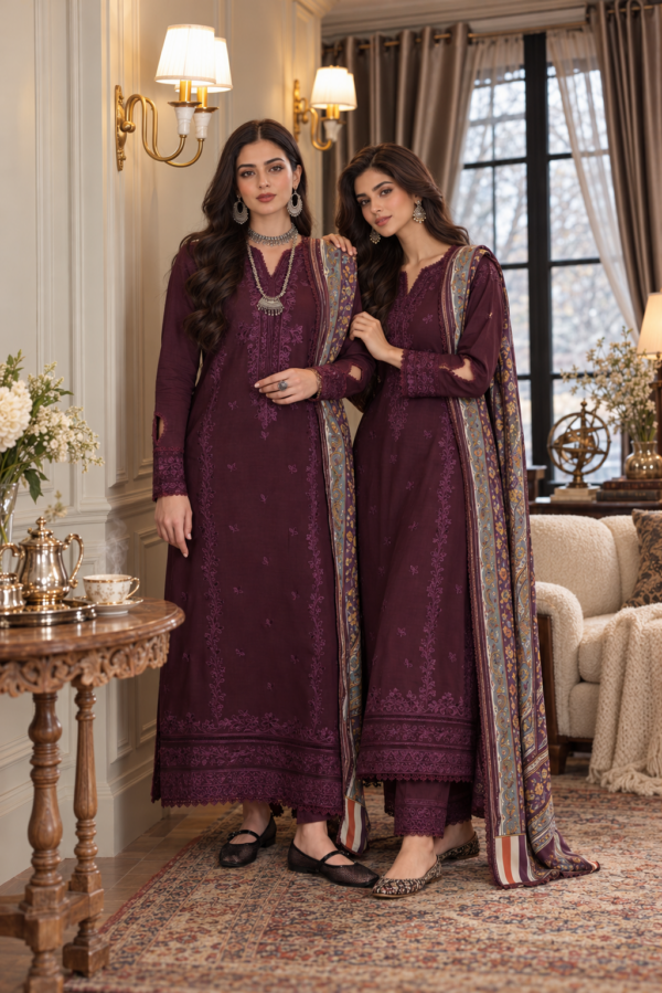 Noor by saadia asad winter embroidered printskhas 26 d7 b - kaani merlot frost– detail view 6 Noor by Saadia Asad Winter Embroidered Printskhas 26 D7 B - Kaani Merlot Frost– detail view 6