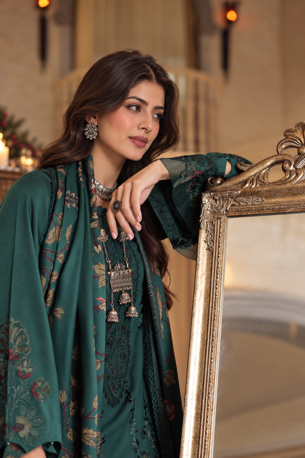 Noor by saadia asad winter embroidered printskhas 26 d5 b - teal nocturne– detail view 2 Noor by Saadia Asad Winter Embroidered Printskhas 26 D5 B - Teal Nocturne– detail view 2