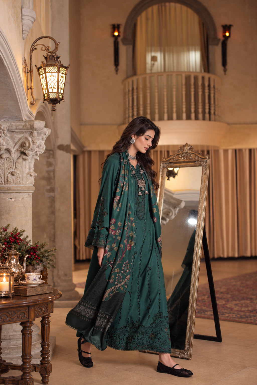 Noor by saadia asad winter embroidered printskhas 26 d5 b - teal nocturne– alternate view Noor by Saadia Asad Winter Embroidered Printskhas 26 D5 B - Teal Nocturne– alternate view
