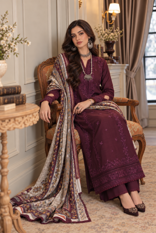 Noor by saadia asad winter embroidered printskhas 26 d7 b - kaani merlot frost– detail view 2 Noor by Saadia Asad Winter Embroidered Printskhas 26 D7 B - Kaani Merlot Frost– detail view 2