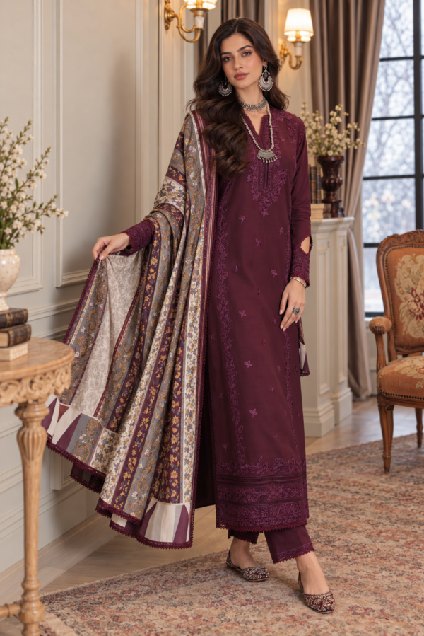 Noor by Saadia Asad Winter Embroidered Printskhas 26 D7 B - Kaani Merlot Frost Noor by Saadia Asad Winter Embroidered Printskhas 26 D7 B - Kaani Merlot Frost