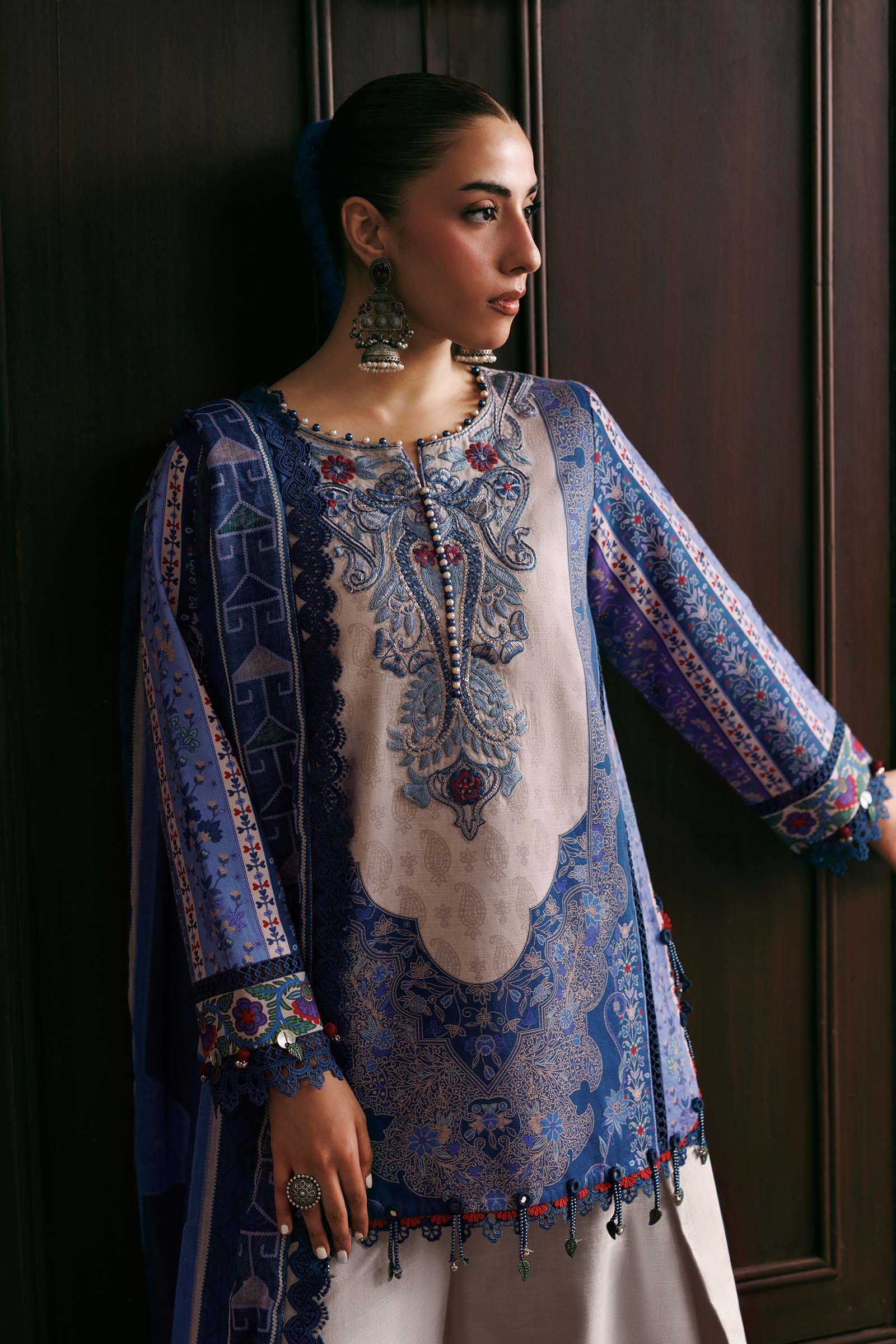 Mb-cusv15-01a-a M Basics Agla Station Winter 26 3 Pc Unstitched Embroidered Slub Khaddar Suit | MB-CUSV15-01A