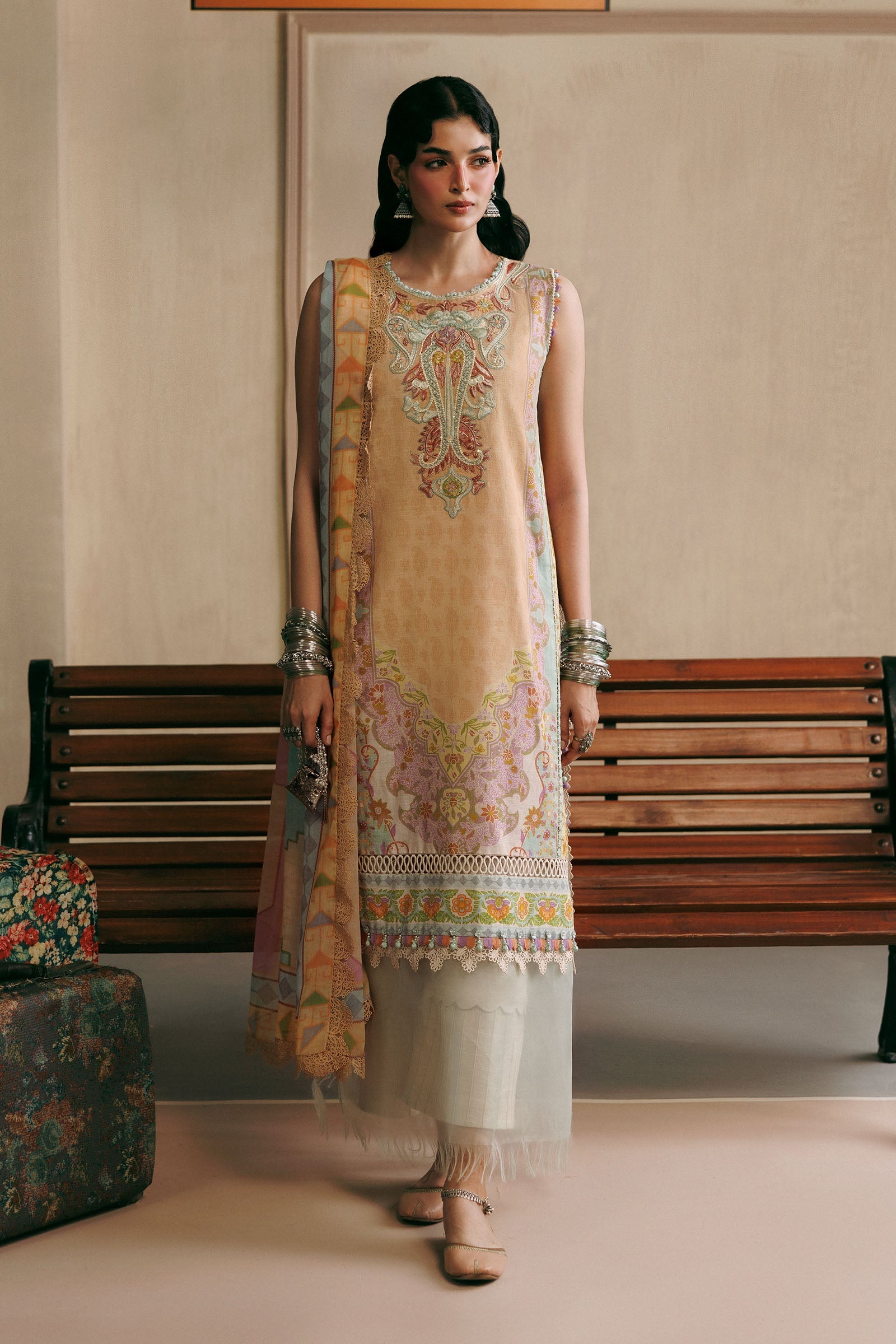 Mb-cusv15-01b-a M Basics Agla Station Winter 26 3 Pc Unstitched Embroidered Slub Khaddar Suit | MB-CUSV15-01B