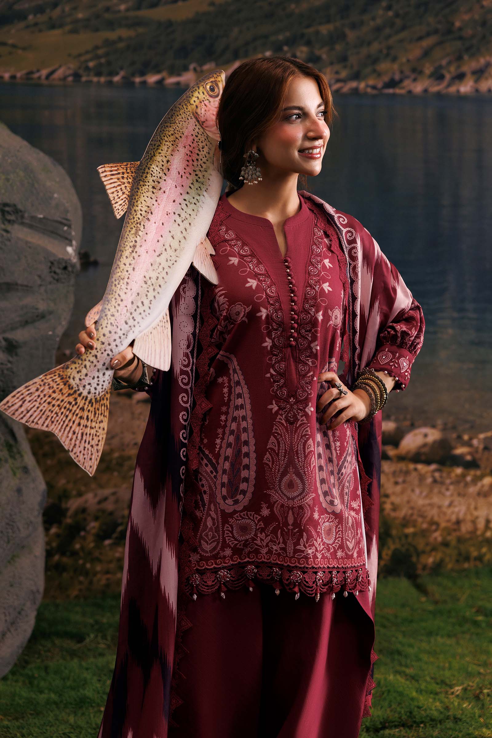 Mb-cusv15-02a-a M Basics Agla Station Winter 26 3 Pc Unstitched Embroidered Slub Khaddar Suit | MB-CUSV15-02A