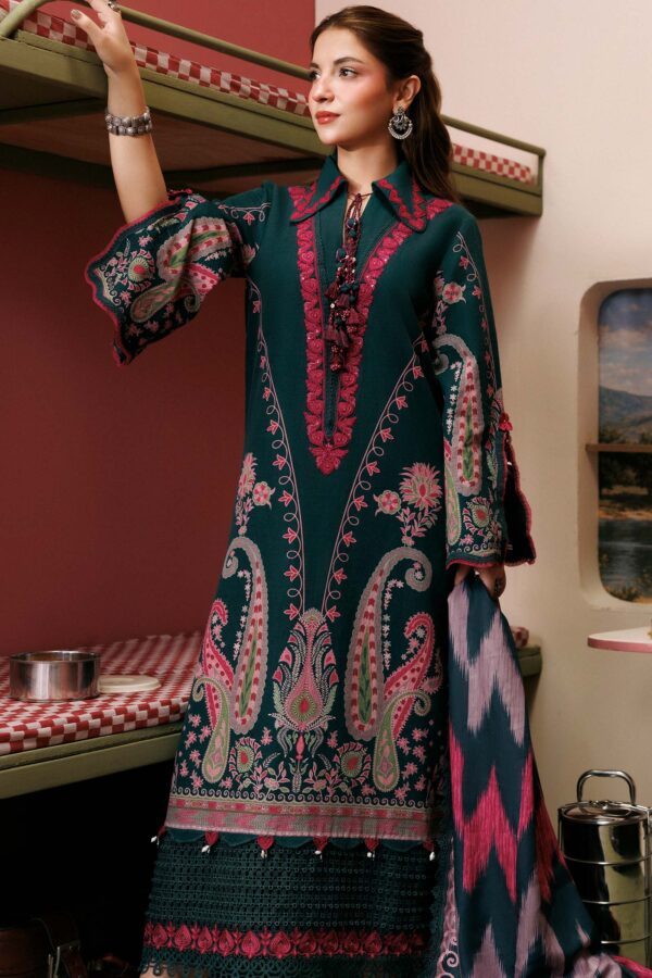 M Basics Agla Station Winter 26 3 Pc Unstitched Embroidered Slub Khaddar Suit | MB-CUSV15-02B