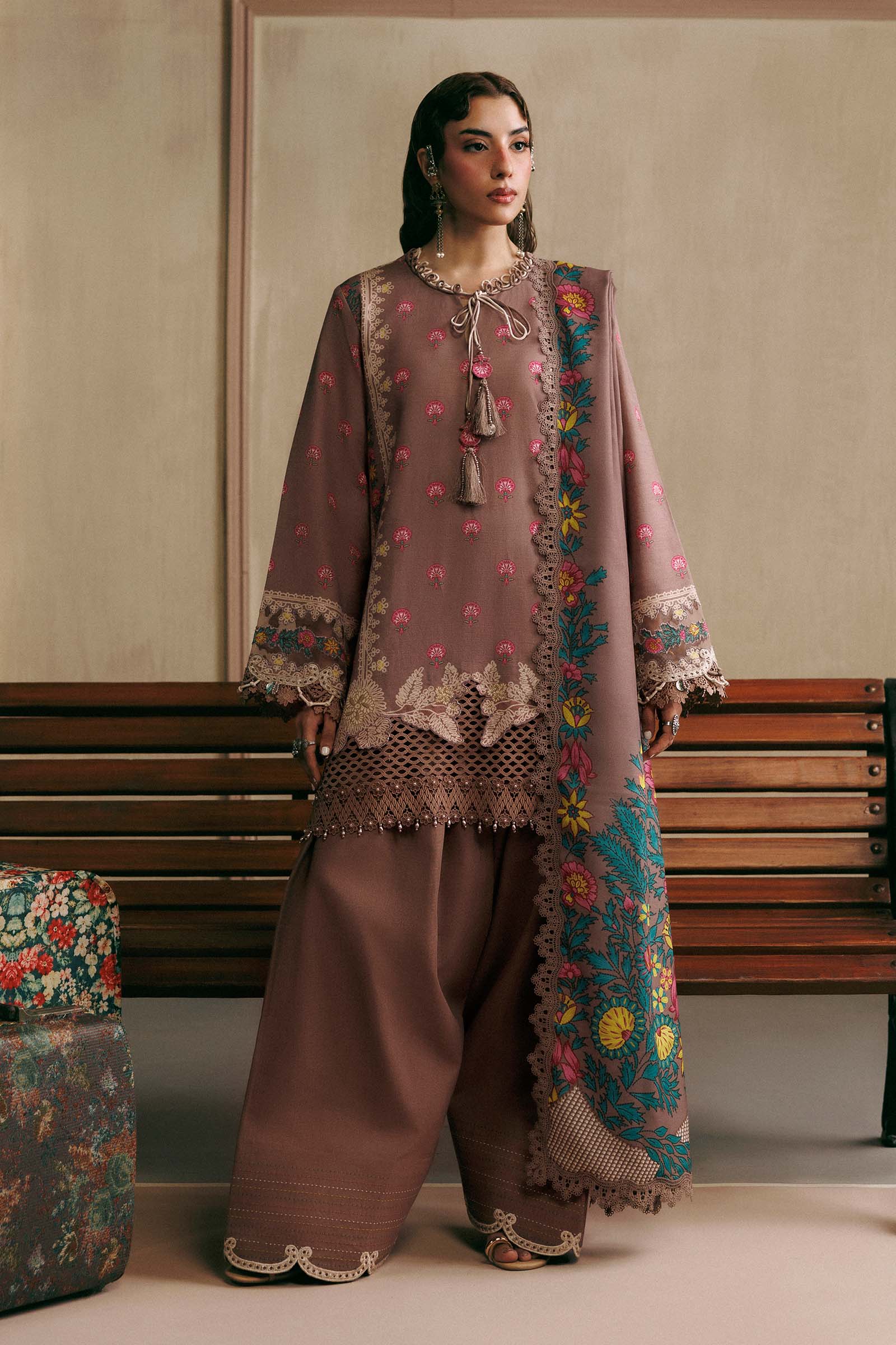 Mb-cusv15-03a-a M Basics Agla Station Winter 26 3 Pc Unstitched Embroidered Slub Khaddar Suit | MB-CUSV15-03A