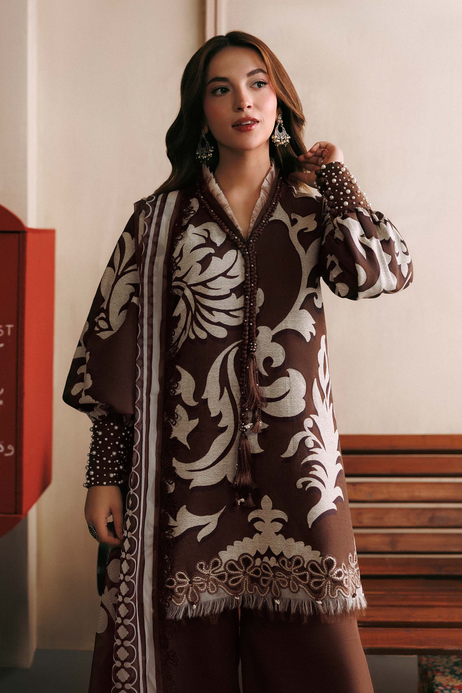 Mb-cusv15-04a-a M Basics Agla Station Winter 26 3 Pc Unstitched Embroidered Slub Khaddar Suit | MB-CUSV15-04A