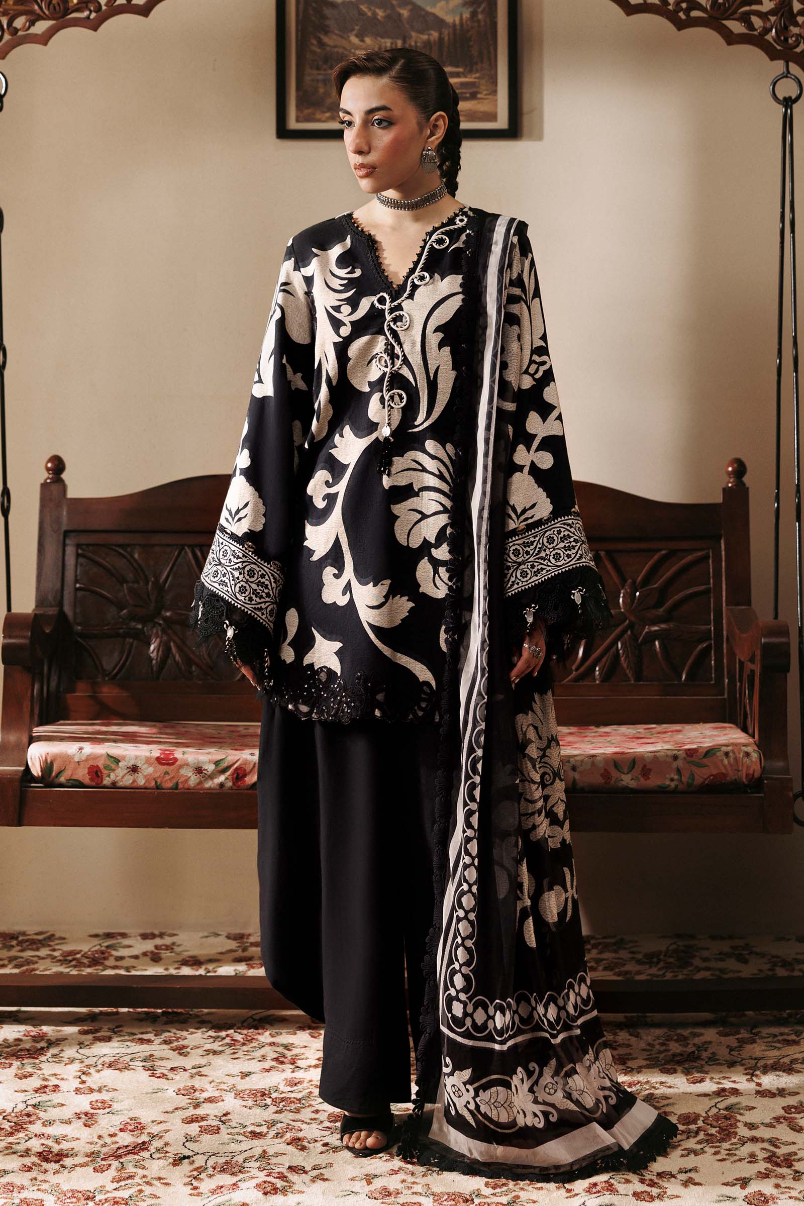 Mb-cusv15-04b-a M Basics Agla Station Winter 26 3 Pc Unstitched Embroidered Slub Khaddar Suit | MB-CUSV15-04B