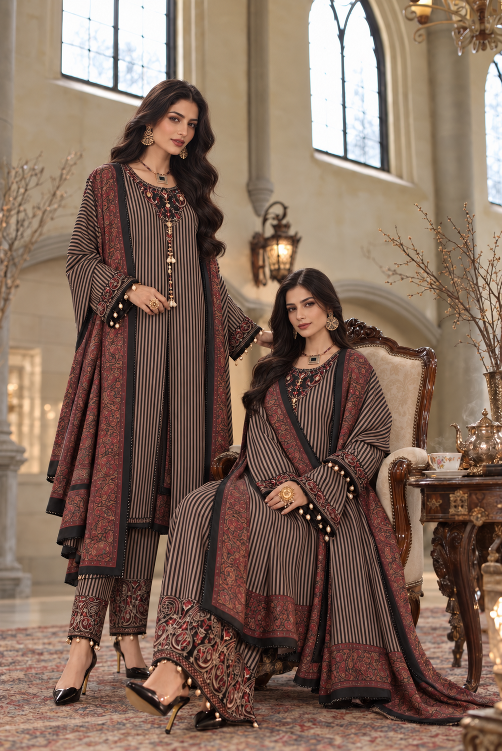Pakistanifashionduoinagrandmansion-5 Noor by Saadia Asad Winter Embroidered Printskhas 26 D9 B - Classic Camel Pinstripes– PakistaniFashionDuoinaGrandMansion-5