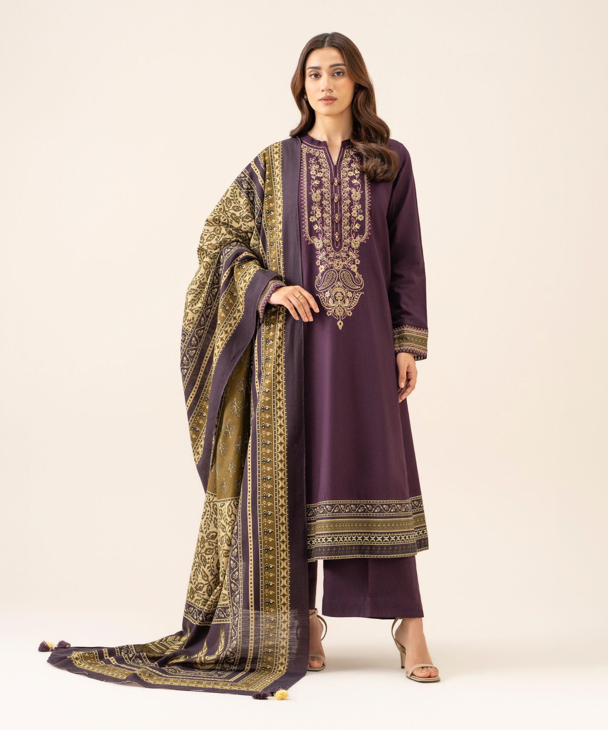 U3pedy26v968_2 Sapphire Unstitched Fall Winter 26 3 Piece - Embroidered Light Khaddar Suit | U3PEDY26V968