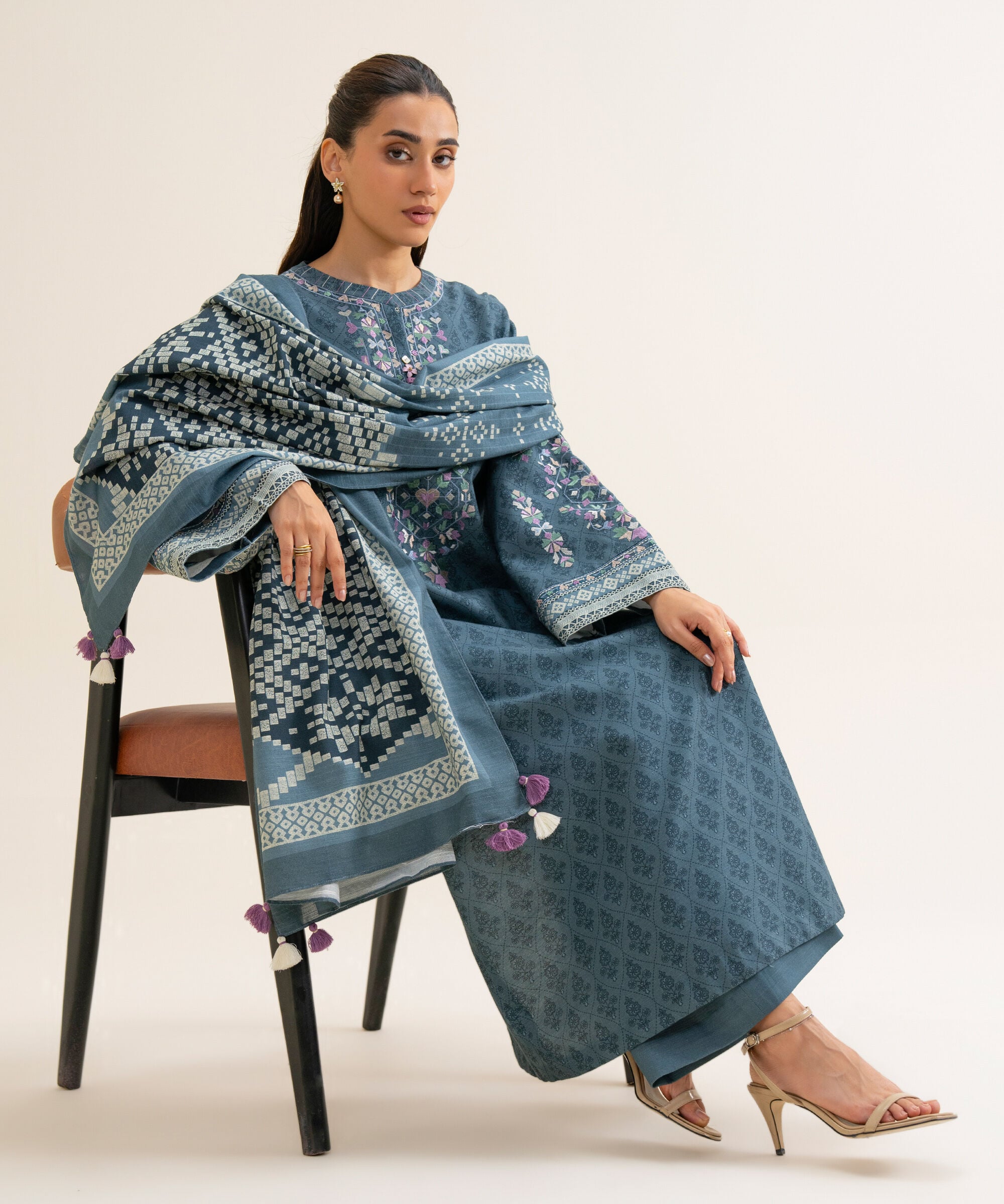 U3pedy26v975_3 Sapphire Unstitched Fall Winter 26 3 Piece - Embroidered Light Khaddar Suit | U3PEDY26V975– U3PEDY26V975 3