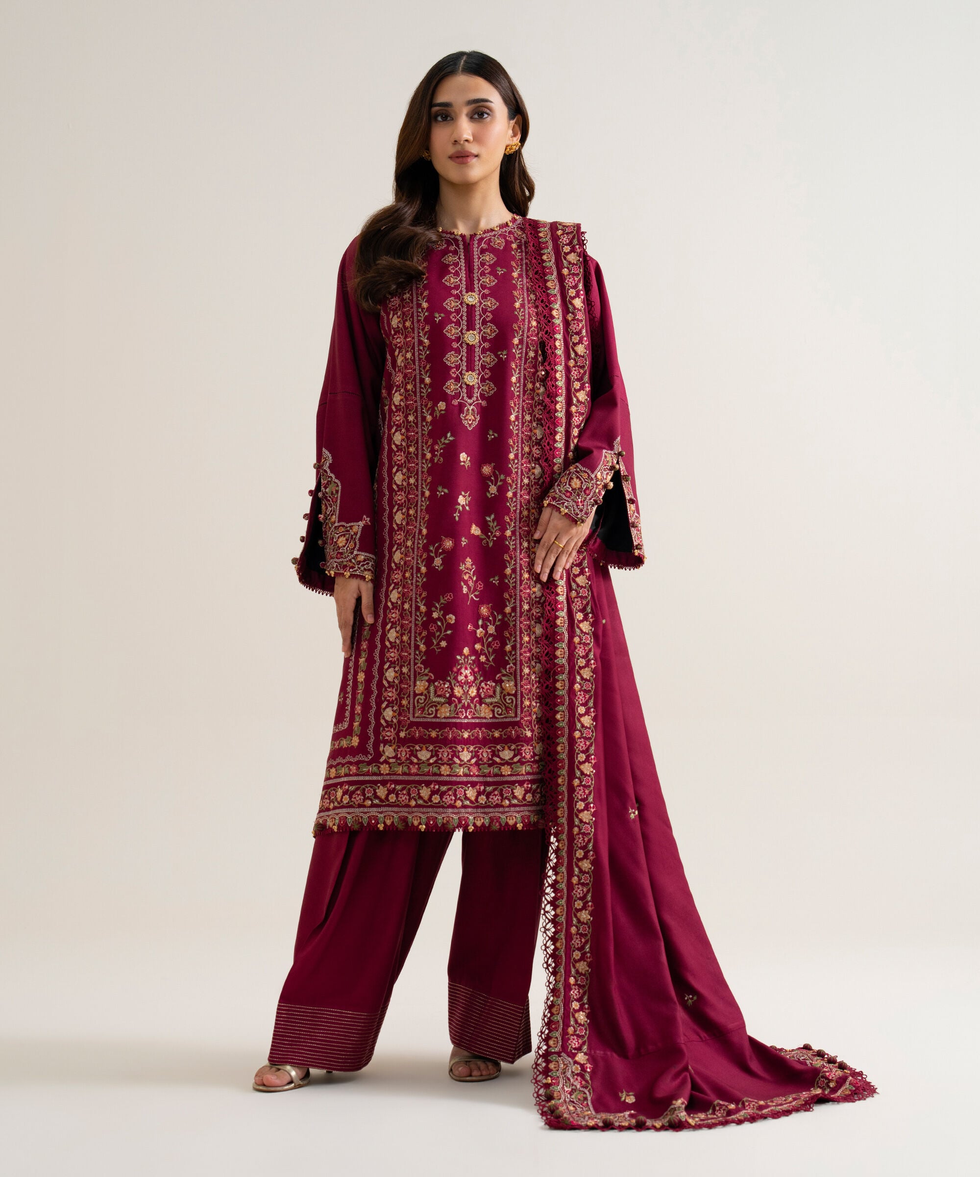 U3pelx26v941_2 Sapphire Unstitched Fall Winter 26 3 PIECE - EMBROIDERED COTTON TWILL SUIT | U3PELX26V941