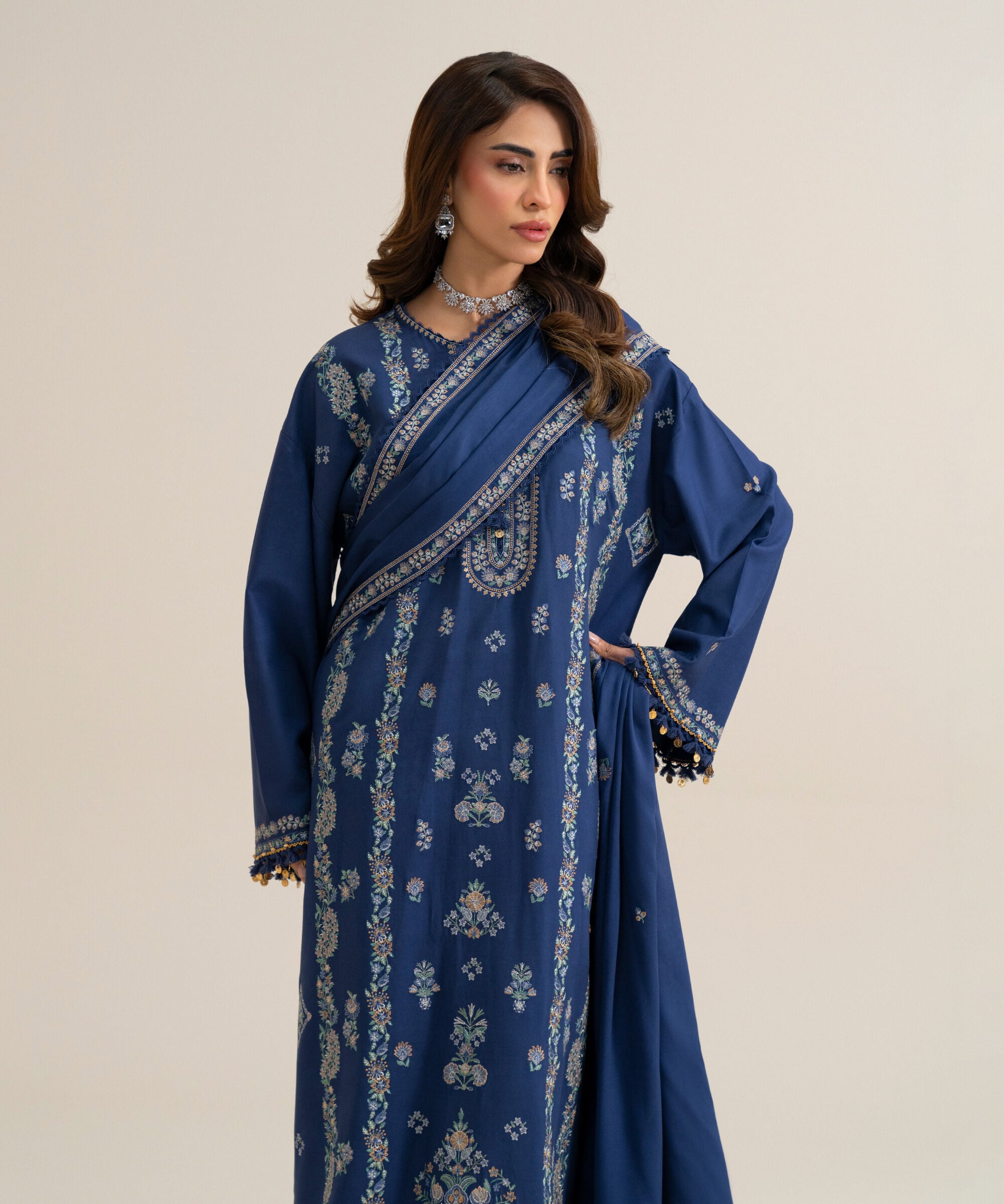 U3pelx26v946_5 Sapphire Unstitched Fall Winter 26 3 PIECE - EMBROIDERED COTTON TWILL SUIT | U3PELX26V946– U3PELX26V946 5