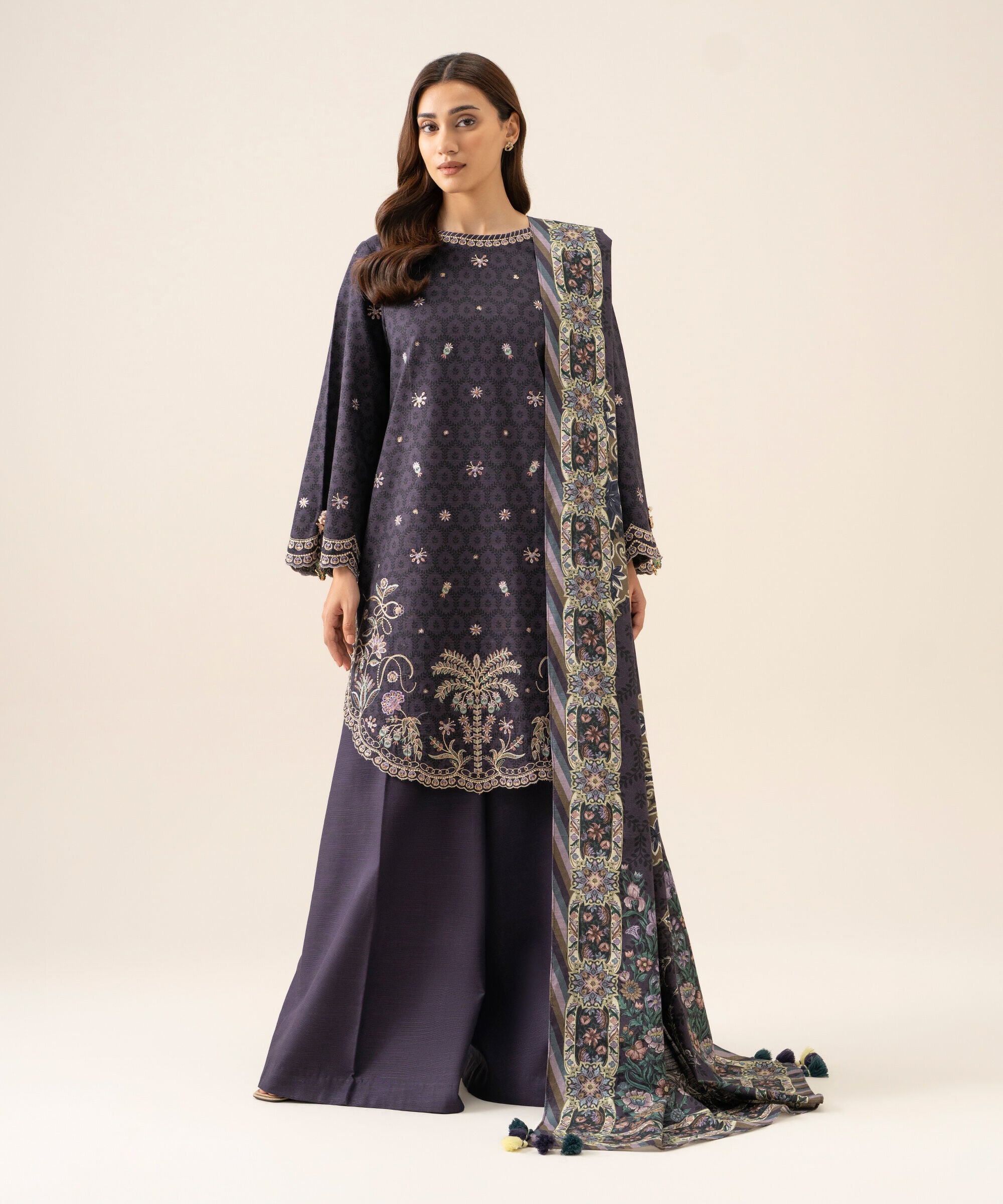 U3pesg26v940_2 Sapphire Unstitched Fall Winter 26 3 Piece - Embroidered Light Khaddar Suit | U3PESG26V940