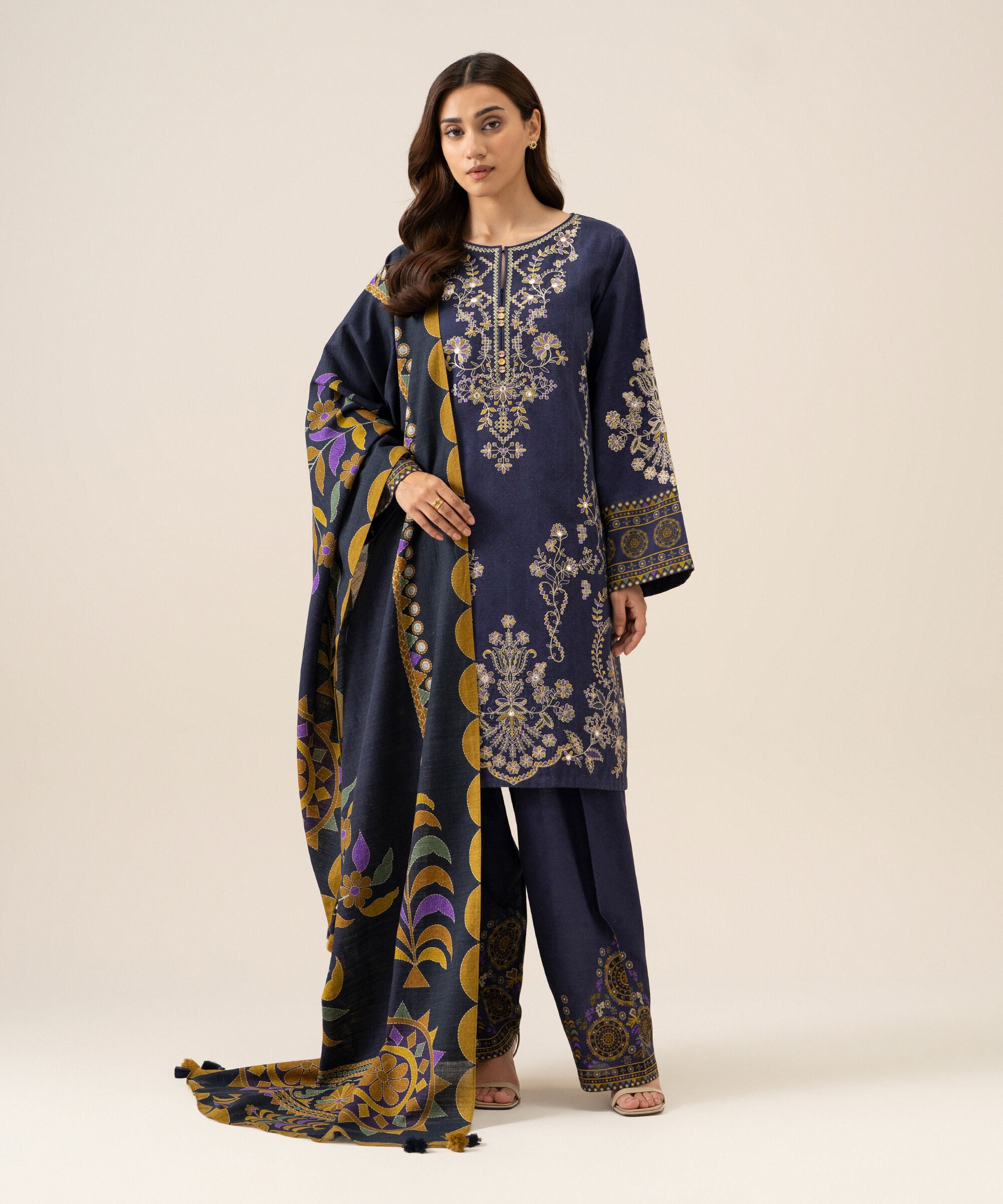 U3pesg26v947_2 Sapphire Unstitched Fall Winter 26 3 Piece - Embroidered Light Khaddar Suit | U3PESG26V947