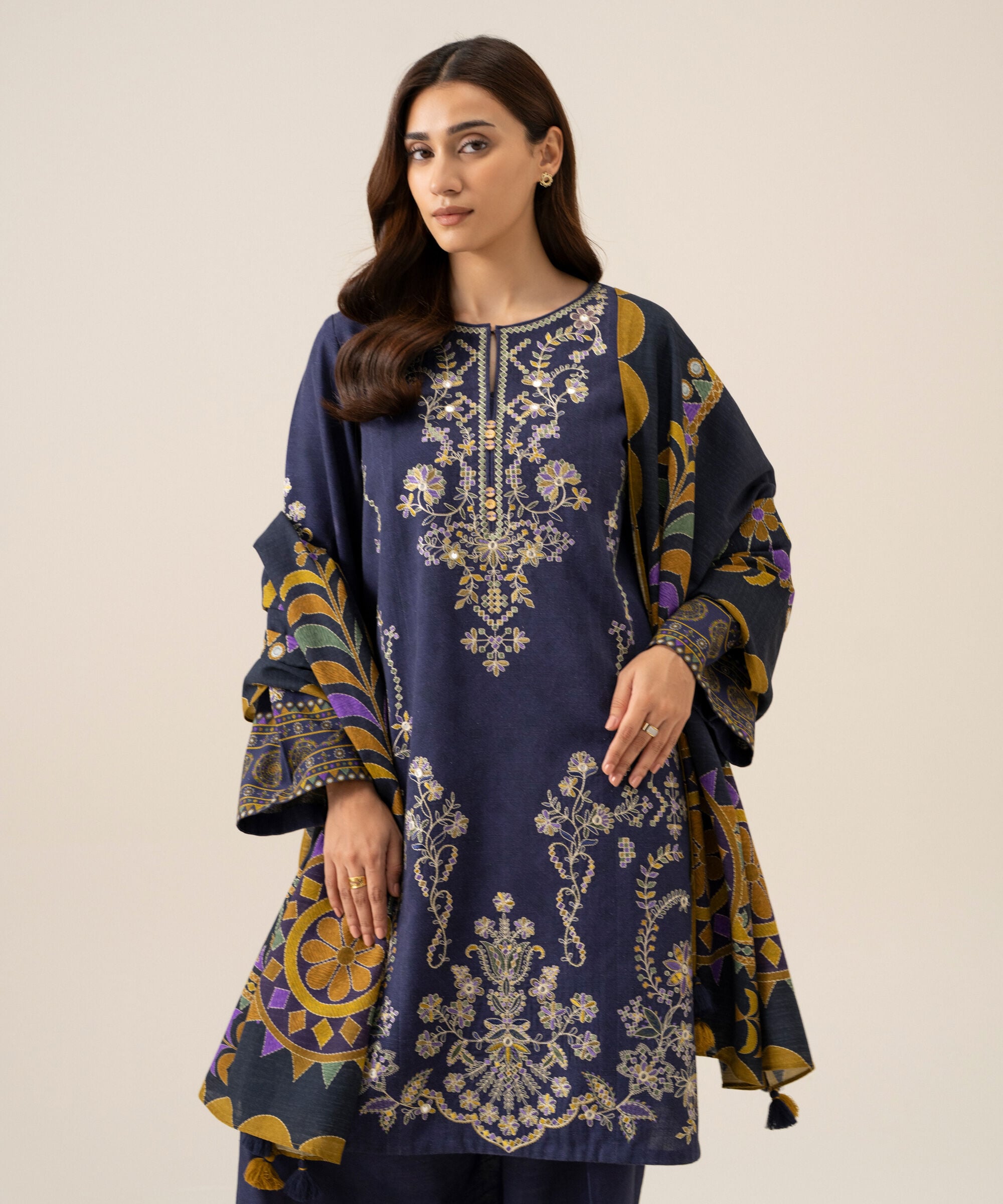 U3pesg26v947_5 Sapphire Unstitched Fall Winter 26 3 Piece - Embroidered Light Khaddar Suit | U3PESG26V947– U3PESG26V947 5
