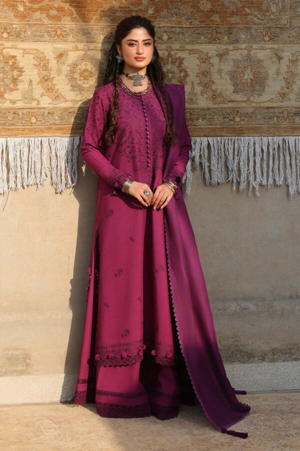 Untitled-1_0005_7I0A3143 Cross Stitch Winter Unstitched 26 VELVET FUCHSIA-3PC LINEN EMBROIDERED SUIT