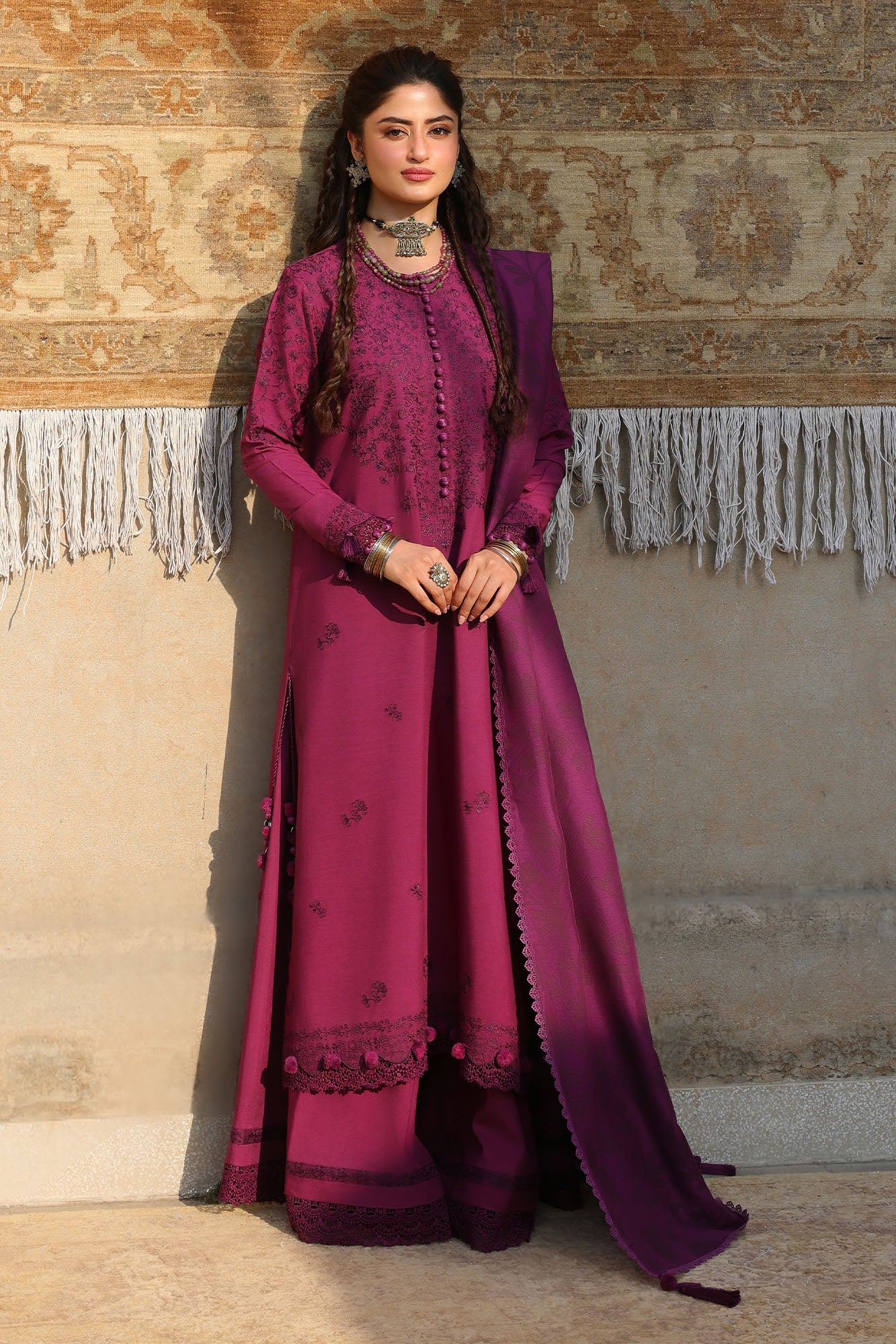 Untitled-1_0005_7i0a3143 Cross Stitch Winter Unstitched 26 VELVET FUCHSIA-3PC LINEN EMBROIDERED SUIT