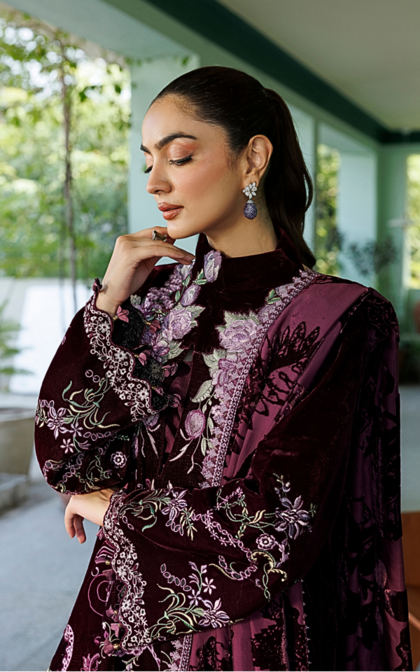 Wlxu-06_2 Asifa & Nabeel Plush Luxury Winter 26 Wine Shine (WLXU-06) | 3pcs Embroidered Unstitched Winter– WLXU-06 2