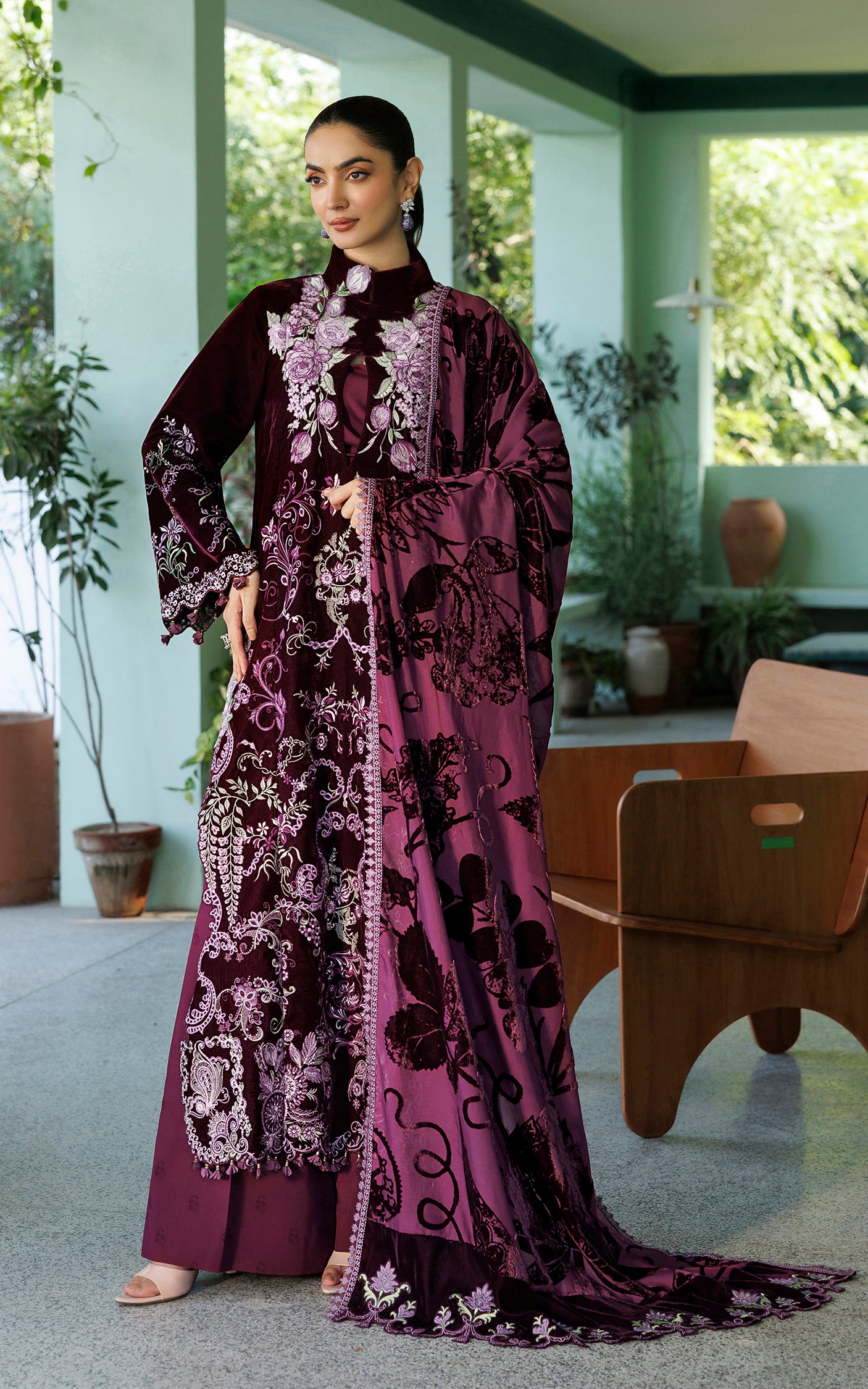 Wlxu-06_2 Asifa & Nabeel Plush Luxury Winter 26 Wine Shine (WLXU-06) | 3pcs Embroidered Unstitched Winter