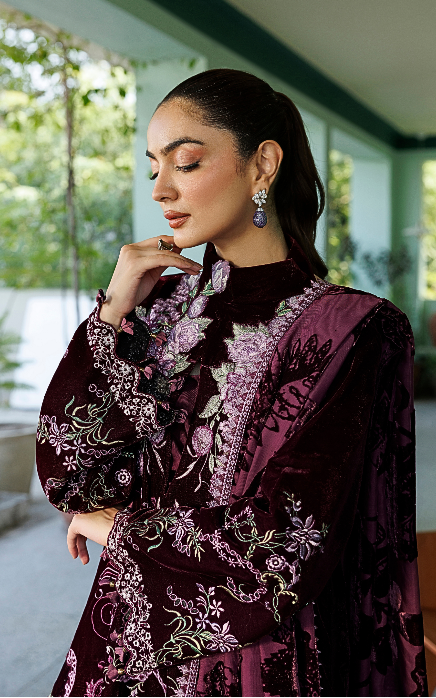 Wlxu-06_2 Asifa & Nabeel Plush Luxury Winter 26 Wine Shine (WLXU-06) | 3pcs Embroidered Unstitched Winter– WLXU-06 2