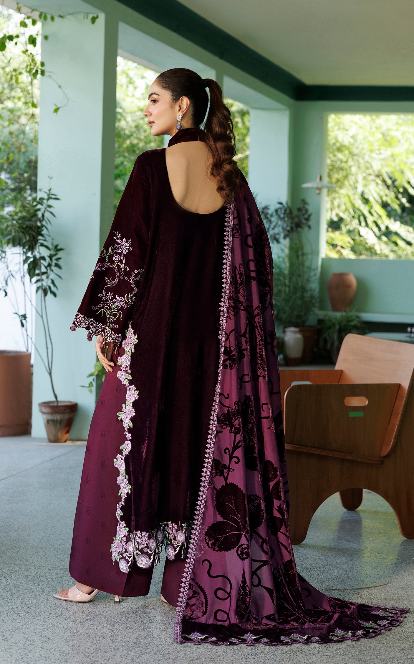 Wlxu-06_4 Asifa & Nabeel Plush Luxury Winter 26 Wine Shine (WLXU-06) | 3pcs Embroidered Unstitched Winter– WLXU-06 4