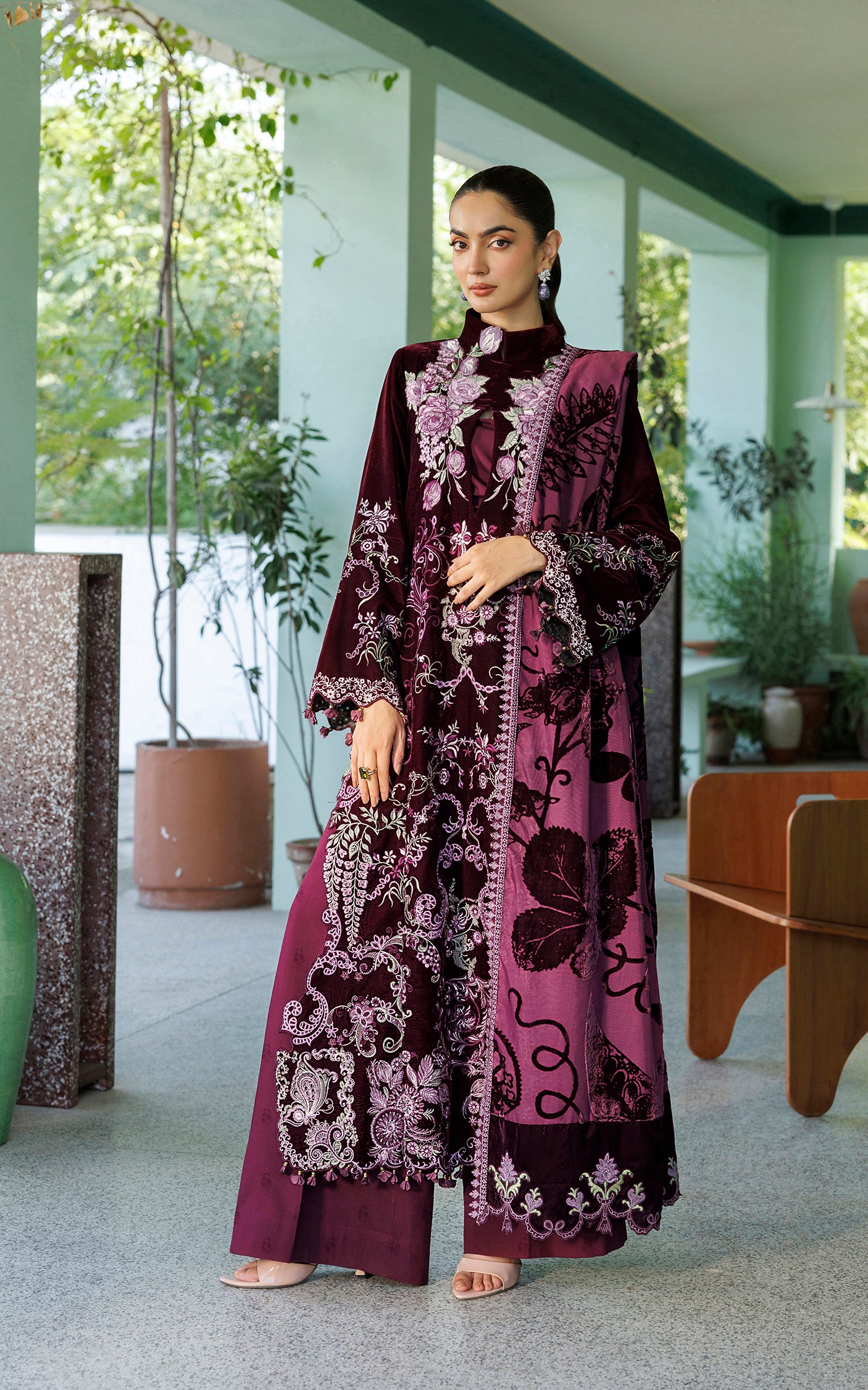 Wlxu-06_5 Asifa & Nabeel Plush Luxury Winter 26 Wine Shine (WLXU-06) | 3pcs Embroidered Unstitched Winter– WLXU-06 5