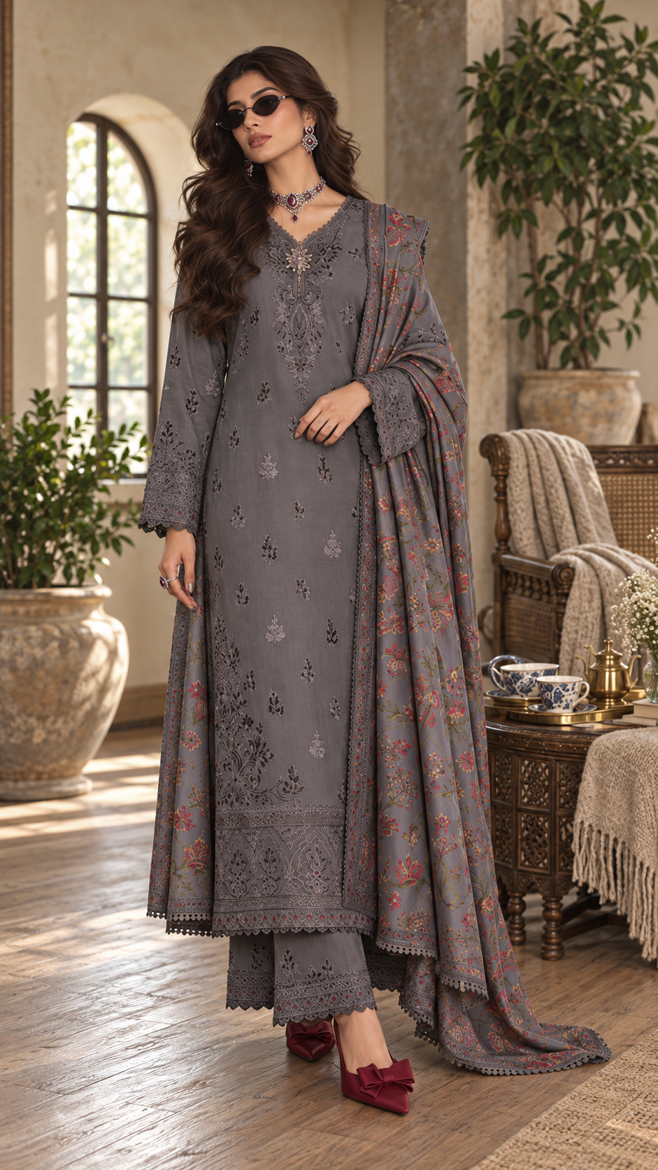Noor by saadia asad winter embroidered printskhas 26 d4 a - graphite steel Noor by Saadia Asad Winter Embroidered Printskhas 26 D4 A - Graphite steel